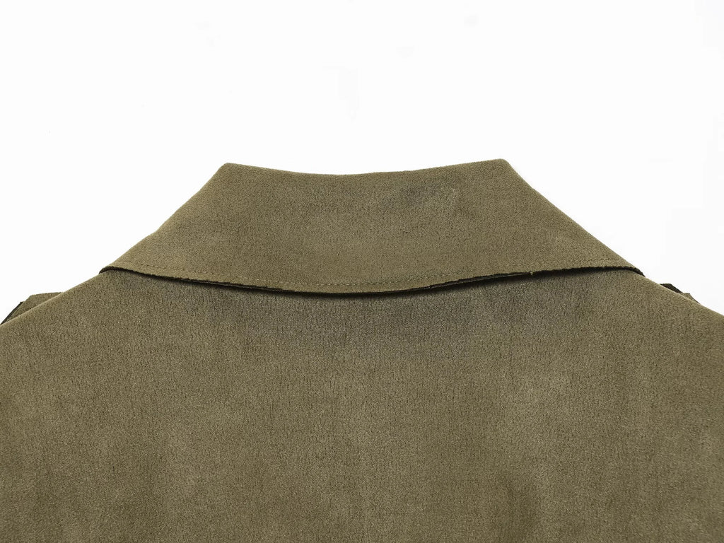 2025 Winter New Women's Casual Fashionable Simple Lapel Double-Breasted Long Trench Coat with Belt and Suede