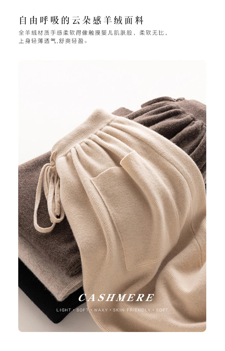 Cashmere Skirt Knitted Skirt Half Skirt, Double Pocket A-Line Skirt Skirts Plus Size Women Long Elegant Dress Women Clothing