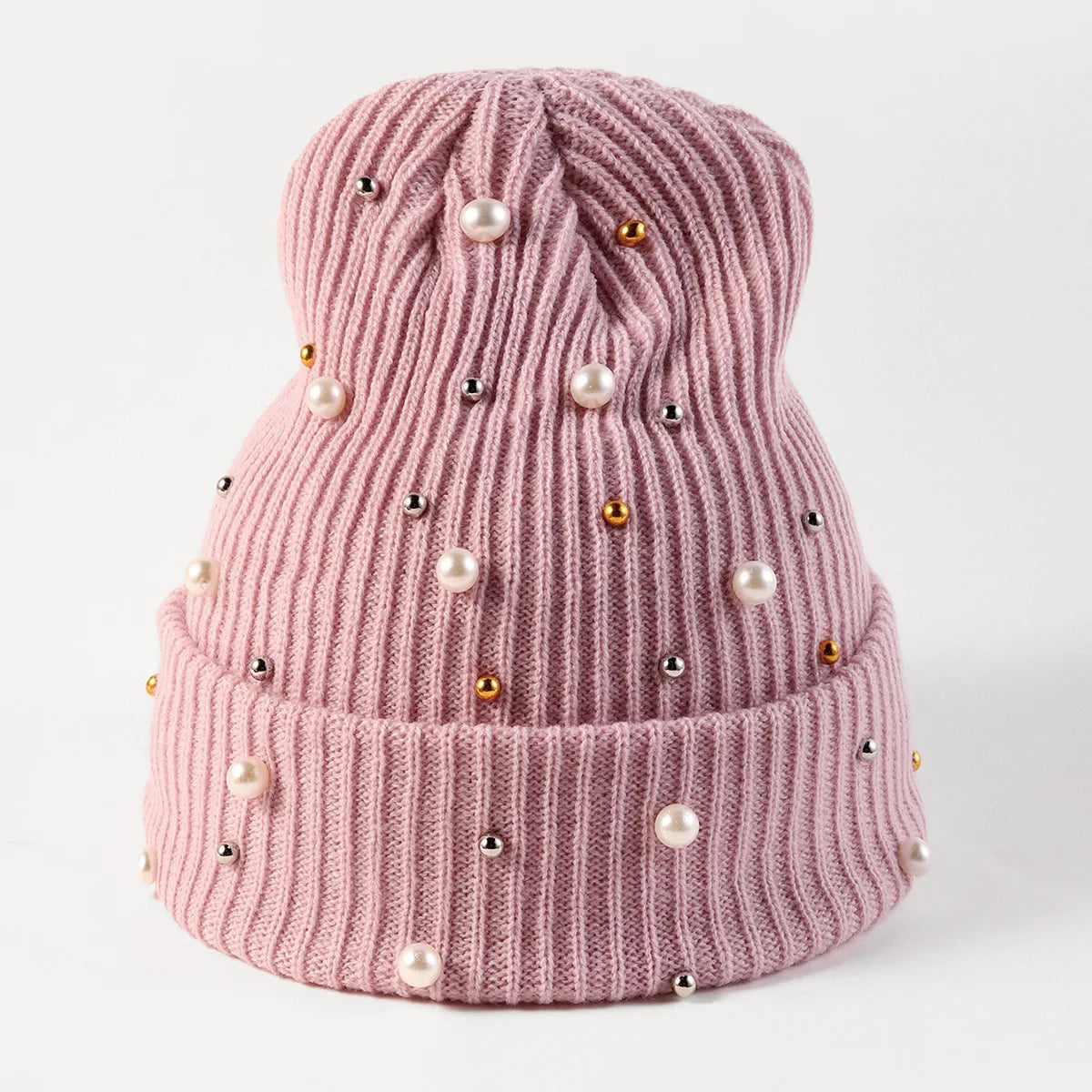 New Autumn And Winter Woolen Hat For Women, Fashionable Pearl Embellishment, Winter Warm Knitted Hat