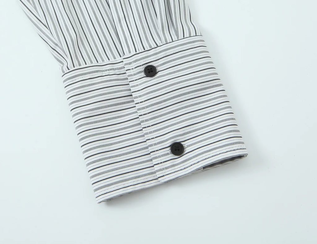 Women Shirt 2025 Women Autumn New Fashion Long Sleeves Button Striped Print Shirt With Tie Women Elegant Leisure Shirt