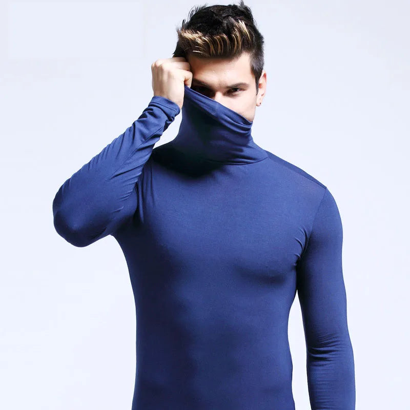 Winter Thermal Underwear Men High Collar Modal Plain Undershirts Man Warm Turtleneck Pullover Long Sleeve Tops Clothes Termico