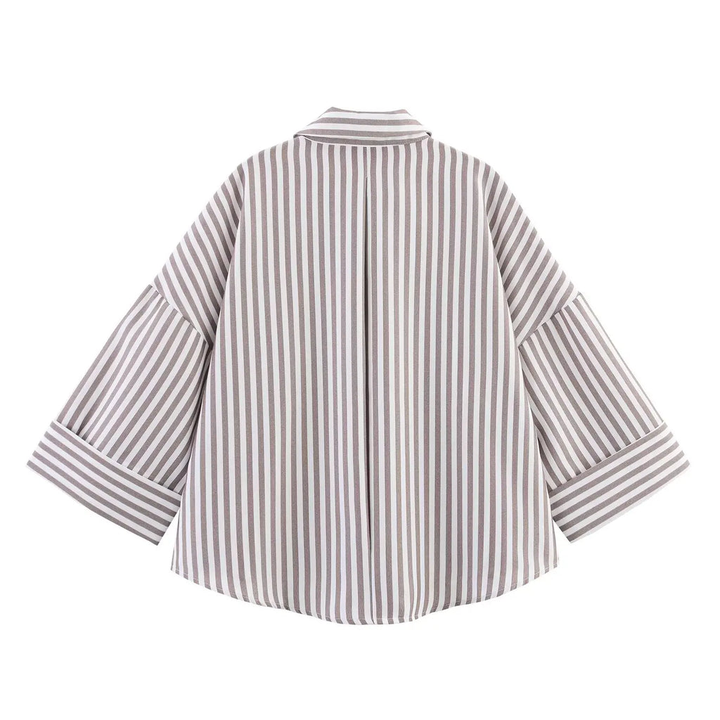 Women Fall Casual Loose Shirt Lapel Buttons Wide Sleeve Shirt 2025 New Spring Autumn Minimalist Holiday Versatile Shirt