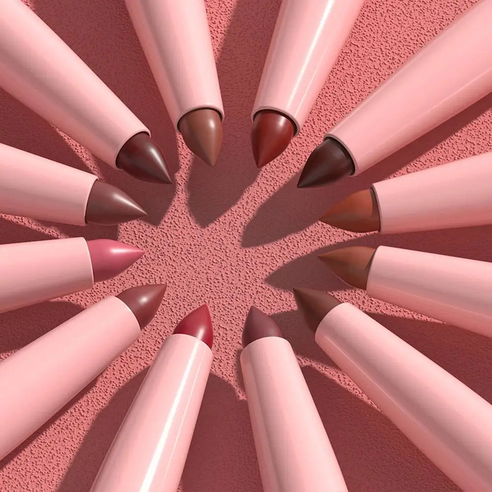 6 Matte Lip Liner, Red Pigment, Nude Brown Smooth Rose, Long-Lasting Rotating Lipstick Pencil Set, Women's Facial Cosmetics
