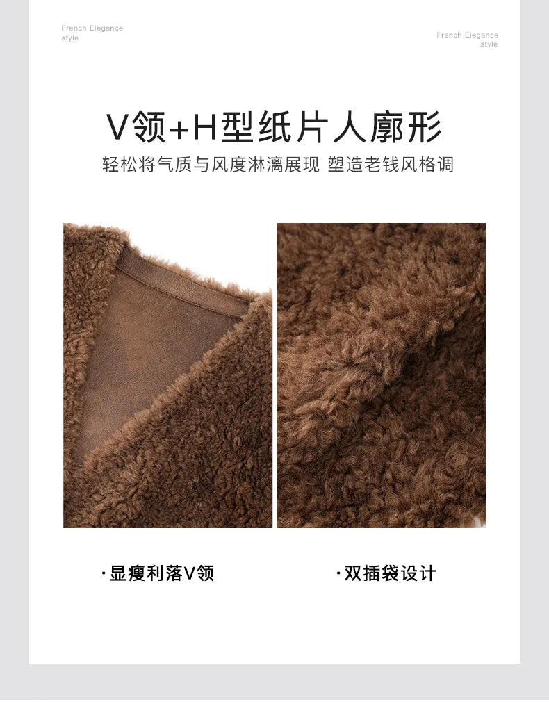 100% Wool Short Jackets for Women 2024 Autumn Winter V Neck Lamb Wool Coat Womens Clothing Fashion Outerwears Casaco Feminino