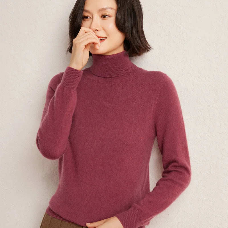 100% Pure Cashmere Sweaters Women' Lapel Knitted Pullover Casual Loose High-End Sweater Autumn New High-Neck Cashmere Base Shirt
