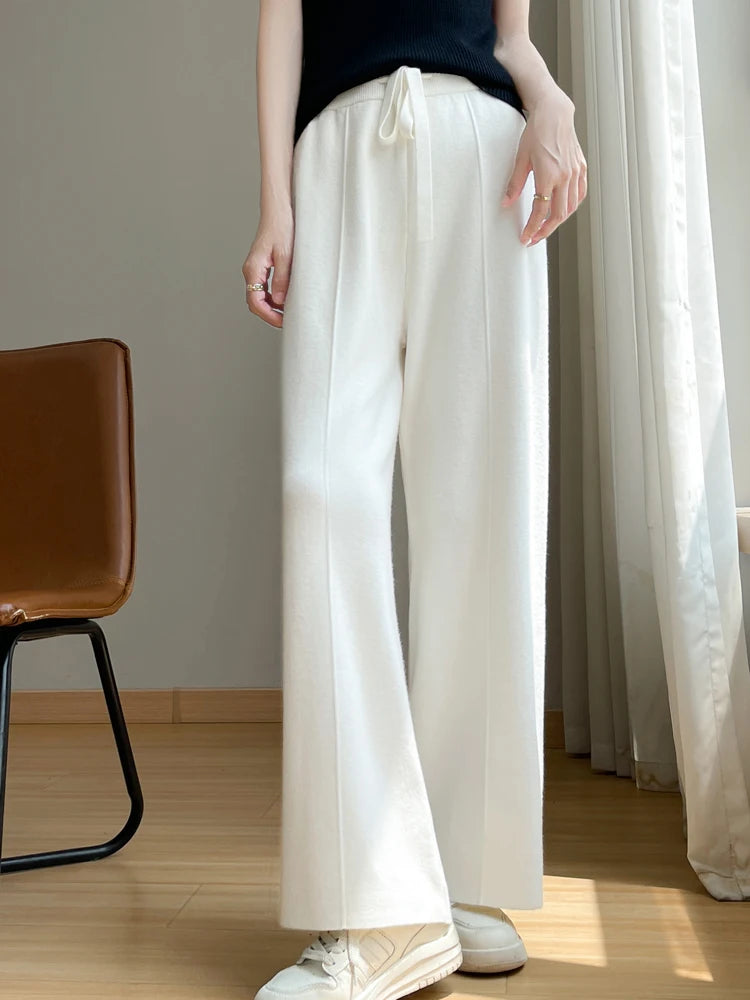2024 Women's Cashmere Pants Sports Pants Women's Autumn and Winter High Waist Drawstring Warm Pants Knitted Cashmere Warm Pants