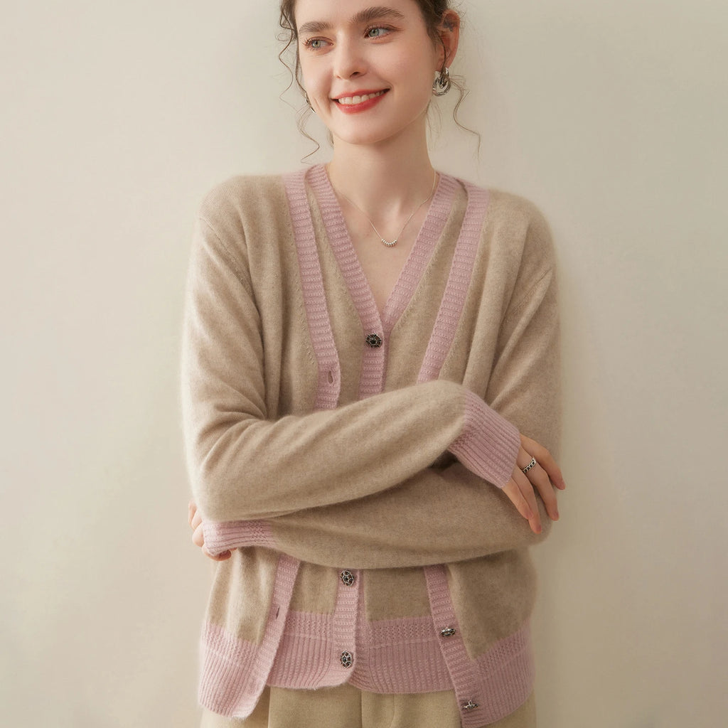 Women Cashmere Sweater V-neck  Cardigan and Vest Set Spring Autumn Winter 100% Cashmere Knitwear Long Sleeve Top Waistcoat Suit