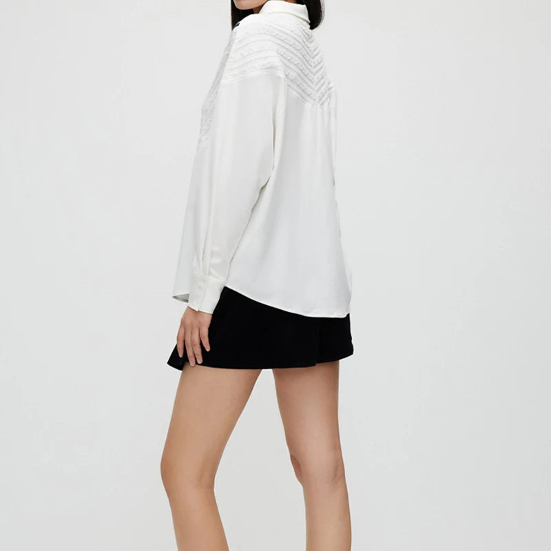 Women's Shirt Casual Fashion Knitted Patchwork Striped Shirt New Solid Color Street Style Single Breasted Office Ladies Shirt