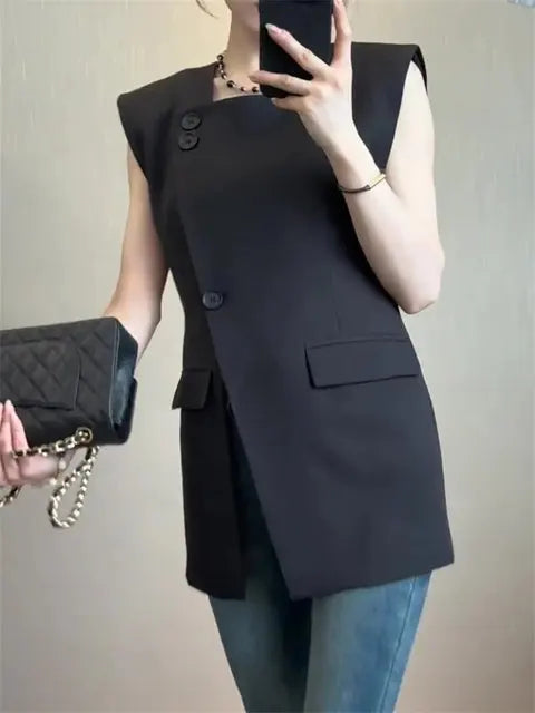 Women's Vest 2025 Spring Autumn Popular Fashion Sleeveless Female Waistcoat High-end Black Ladies Vests Outwear