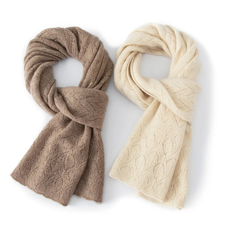 Women 100% Pure Cashmere Knit Scarf Patterned Winter Warm Soft Cozy Fashion Casual Neck Warmer Cold Weather Accessory