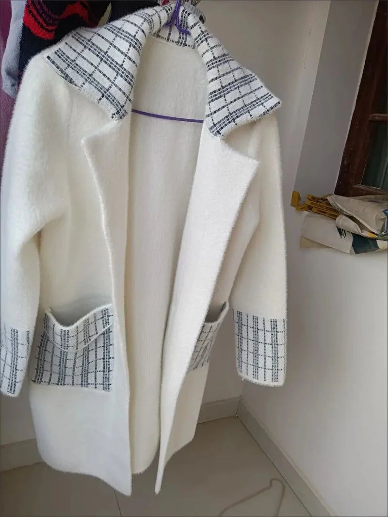 Woolen Coat Women New Autumn Winter Korean Trend Ladies Imitation Mink Velvet Jacket Simple Mid-Length Female Thickened Top Coat