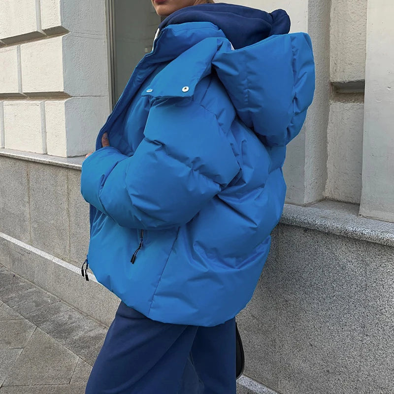 2024 Women Winter Coat Long Sleeve Hooded Thick Cotton Down Coat Women Tops Loose Style Warm Jacket Coat Casaco Feminino