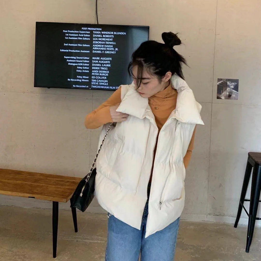 Women's Winter Short down Sleeveless Vest Warm Stand Collar Zipper Jacket Casual Fashion Quilted Cropped Coats Street Outerwear