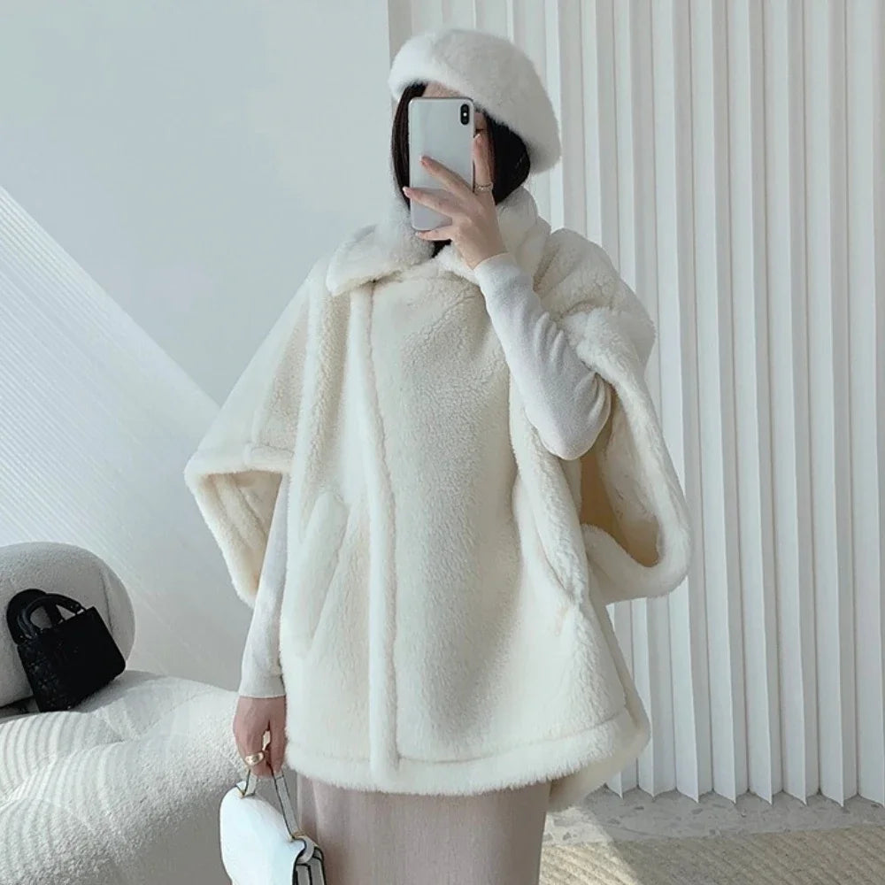 Reality Fur Coat Wool Cloak Fashion Sheep Wool Jacket Winter Real Fur Woolen Women Fashion Teddy Lady Streetwear Warm Overcoat