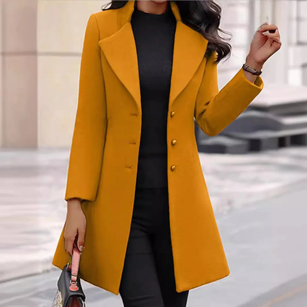 Wool Coat Jacket Women Woolen Outerwear Single Breasted Turn Down Collar Slim Mid Length Overcoat Office Lady Autumn Winter 2025