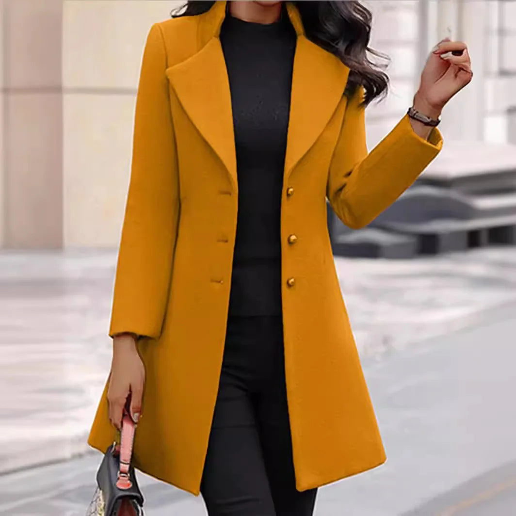 Wool Coat Jacket Women Woolen Outerwear Single Breasted Turn Down Collar Slim Mid Length Overcoat Office Lady Autumn Winter 2025