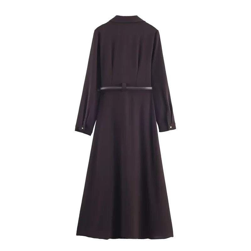 Women's Dress 2025 New Shirt-Style Design with Belt Mid-Length Skirt Women's Fashion Casual Long Dress