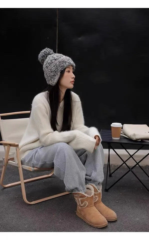 100% Cashmere sweater for women's autumn and winter loose and soft sweater wool knitted sweater round neck base layer