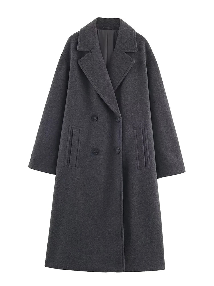 Women's Overcoat 2025 Autumn Winter New Fashion Laple Long Sleeves Double-Breasted Coat Female High Street Elegant New Coats
