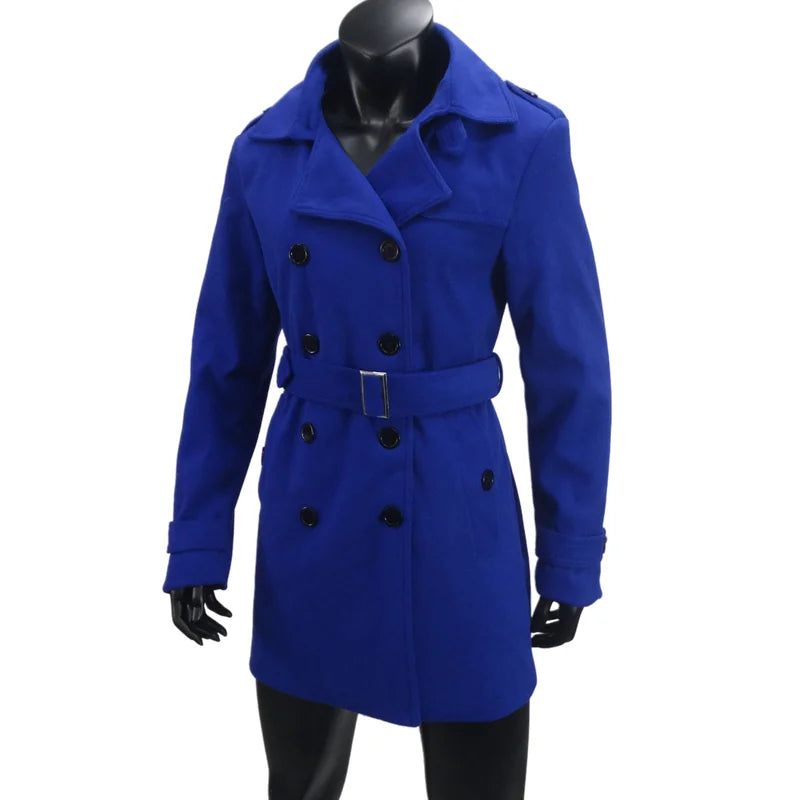 Women's Trench Coat Wool Blends Double Breasted Lining Jacket Belt Shoulder Badge Casual Coats Streetwear Women's Clothing