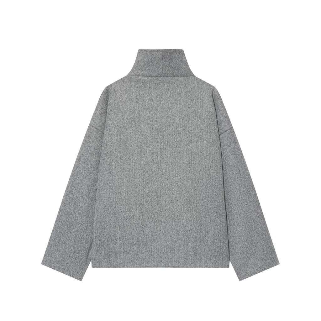 2025 Winter New Women's Casual Fashionable Simple Versatile High-Neck Long-Sleeved Double-Breasted Loose Wool Coat