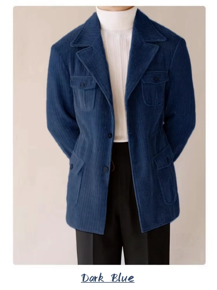 Corduroy Jackets For Man Elegant Men's Suits Comfortable Work Wear Male Blazer Luxury Man Jacket Winter Work Clothes Ribbed Coat