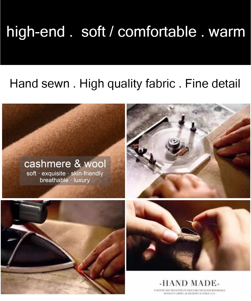 Women Cashmere Wool Coat With Real Mongolian Sheep Fur Collar  Ladies Autumn Winter Fashion Long Outwear Full Sleeve Fur Jacket