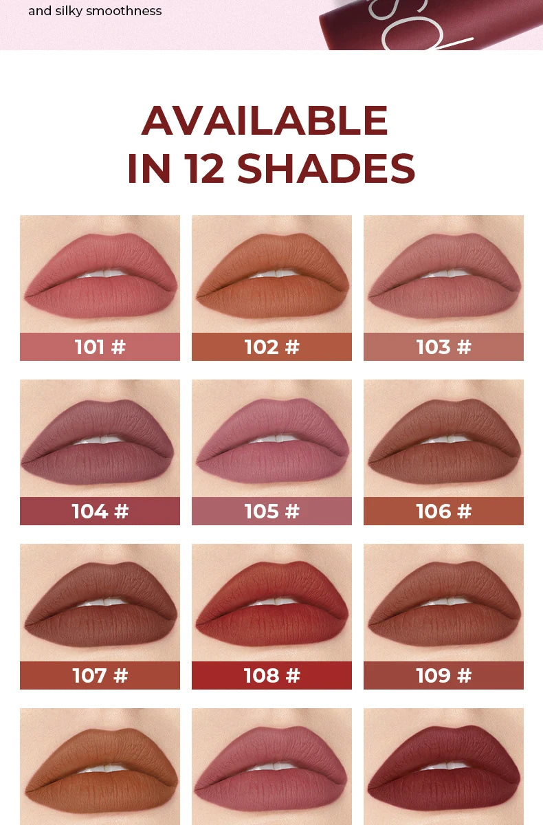 12-Color Matte Waterproof Lipstick Pen - Long-Lasting, Vibrant Berry Tone, Plant-Based Squalane, Smooth Application for All Skin