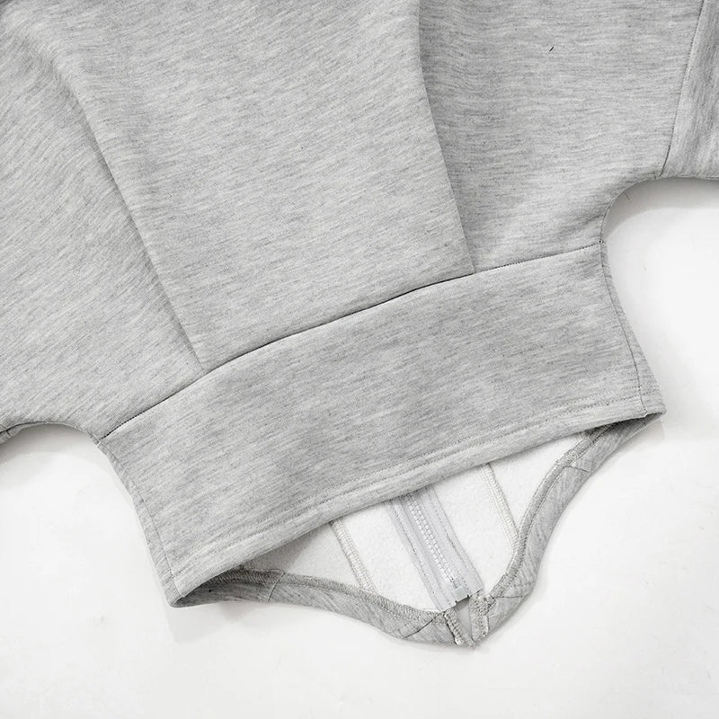 CUTENOVA 2024 Autumn Long Sleeve Fleece Zipper Cardigan Hooded Sweater Girdle Short Casual Jacket Female Streetwear Women Autumn