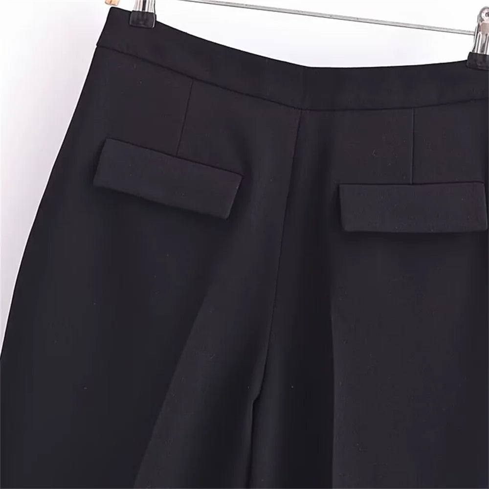 autumn new women's casual long sleeved top with open design, casual suit jacket with pleats and ankle pants set