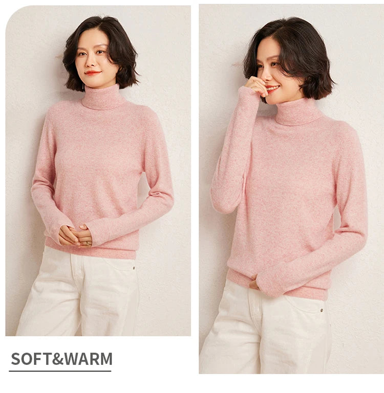 100% Pure Cashmere Sweaters Women' Lapel Knitted Pullover Casual Loose High-End Sweater Autumn New High-Neck Cashmere Base Shirt