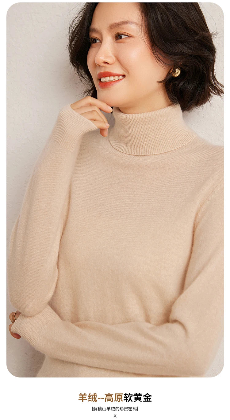 100% Pure Cashmere Sweaters Women' Lapel Knitted Pullover Casual Loose High-End Sweater Autumn New High-Neck Cashmere Base Shirt