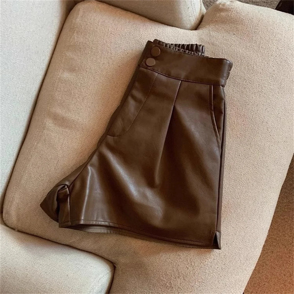 Fashion PU Shorts For Women 2025 Autumn Winter Retro New In Short Pant Solid High Waist Chic Shorts Lady Y2k Casual Street Wear