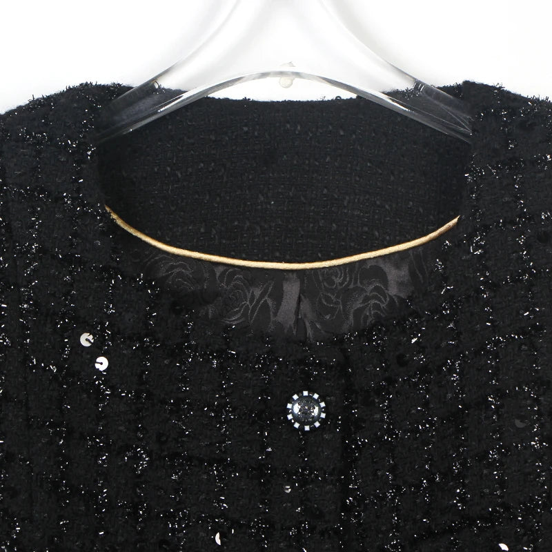 2025 Fashion Elegant Round Neck Single Bretted Light Luxury Celebrity Heavy Industry Sequin High-end Tweed Braided Jacket