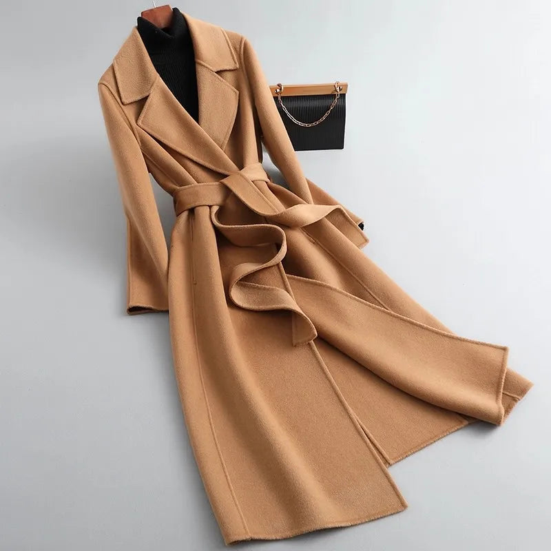 2025 Autumn/Winter New Double sided Cashmere Coat for Women's Fashion Medium to Long Knee length Slim High end Woolen Coats