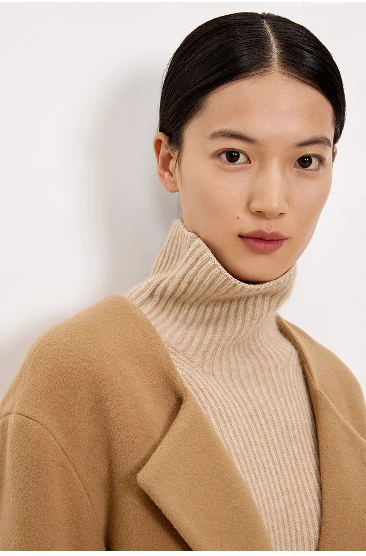 Women's High-Necked Cashmere Sweater Loose Padded Bottoming Pullover Autumn Winter Warm Lazy Wind Style 100% Pure Wool