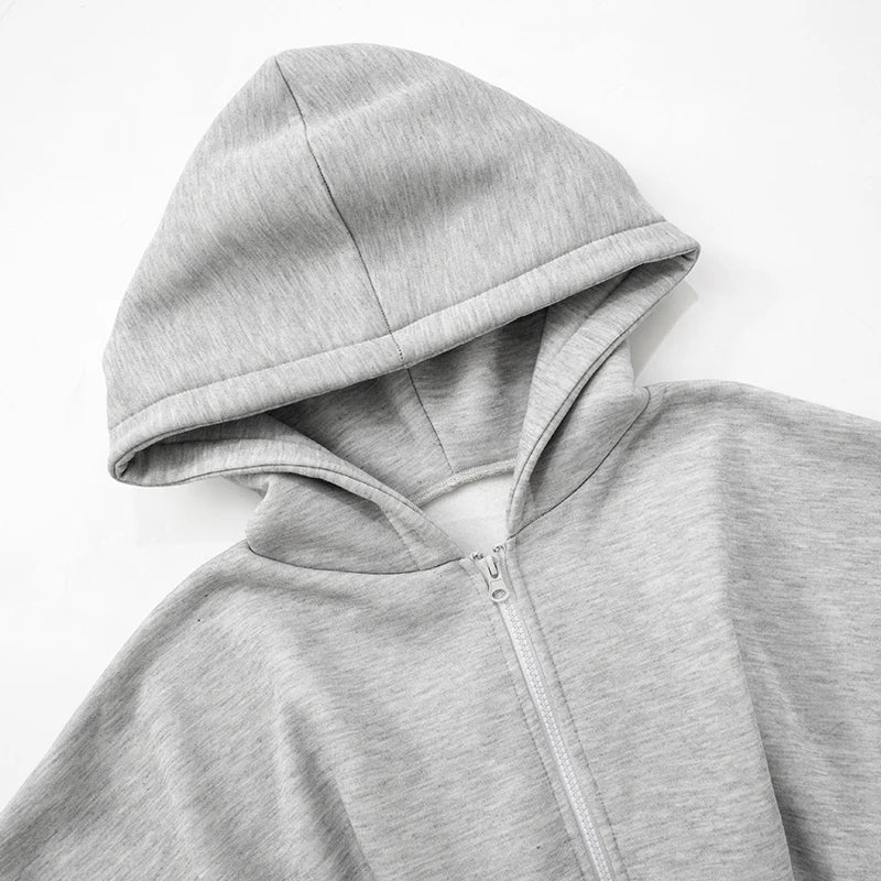 CUTENOVA 2024 Autumn Long Sleeve Fleece Zipper Cardigan Hooded Sweater Girdle Short Casual Jacket Female Streetwear Women Autumn