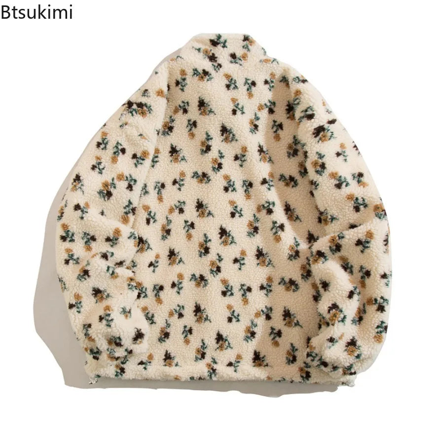 Winter Warm Lambswool Jacket for Men Fashion Stand Collar Zipper Loose Coat 2025 Leisure Hong Kong Style Coats Thickened Jackets