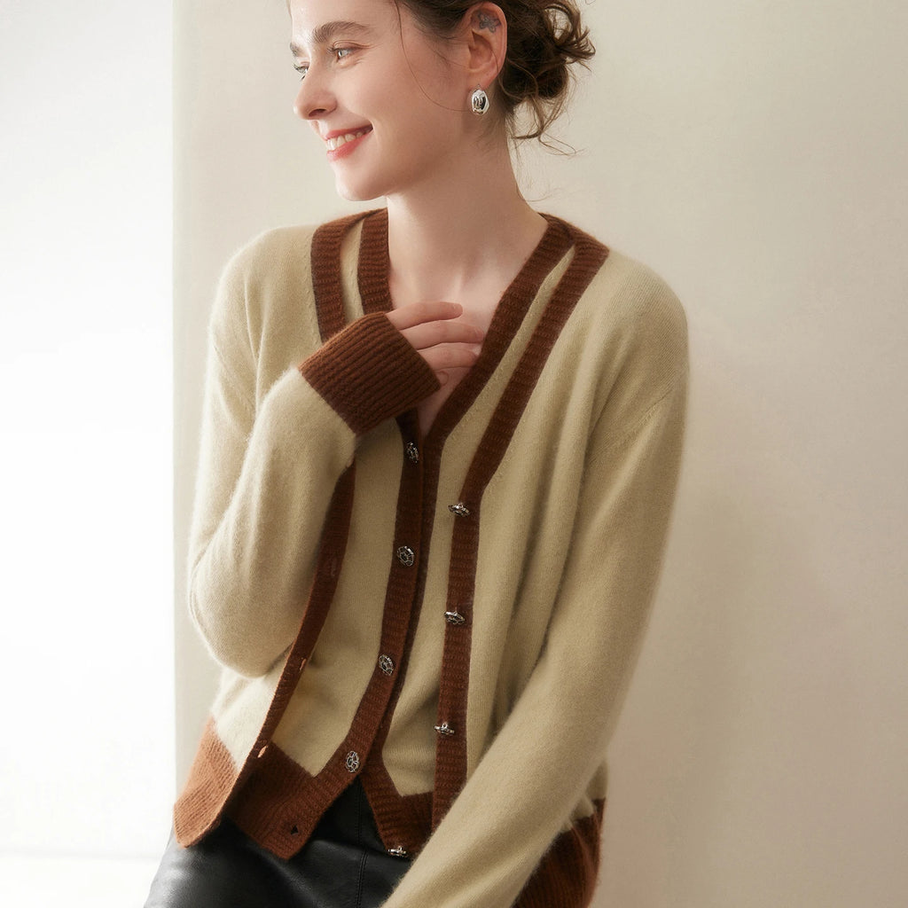 Women Cashmere Sweater V-neck  Cardigan and Vest Set Spring Autumn Winter 100% Cashmere Knitwear Long Sleeve Top Waistcoat Suit