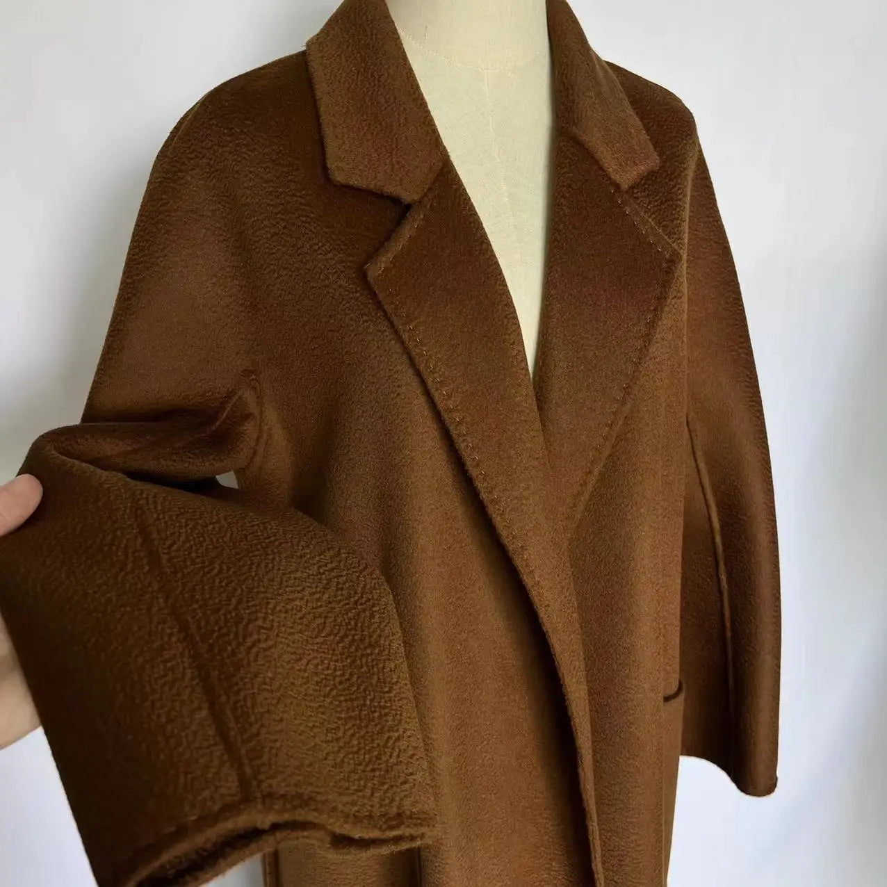 Cashmere Coat Female Winter Mid-Length Corrugated Coat Black Wool Coat Woman Autumn New Casual Fashion Red Beige Lace-Up Coat