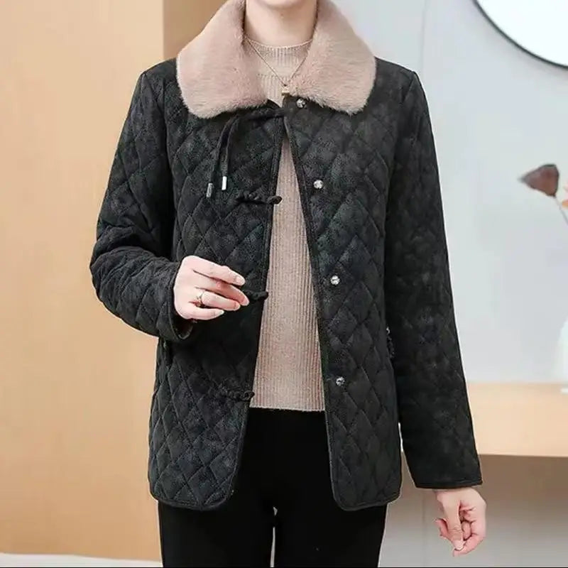 Winter Cotton Coat Women New Female Lapel Warm Parkas Overcoat Cotton-Padded Jacket Quilted Plaid Outerwear