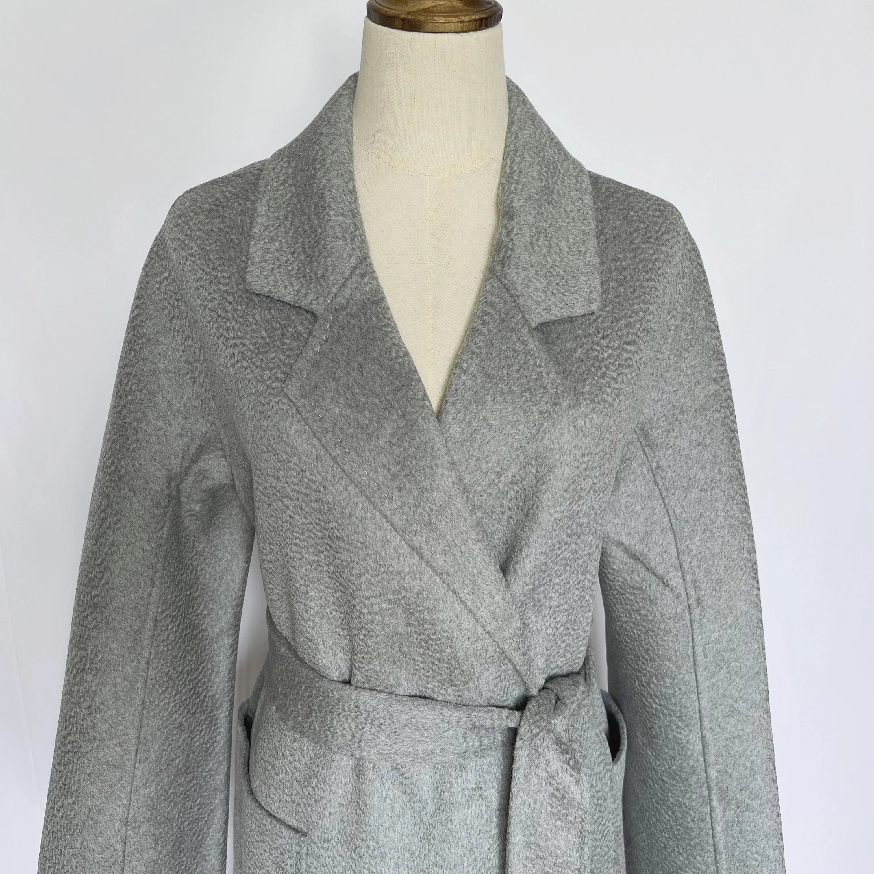 Cashmere Coat Female Winter Mid-Length Corrugated Coat Black Wool Coat Woman Autumn New Casual Fashion Red Beige Lace-Up Coat