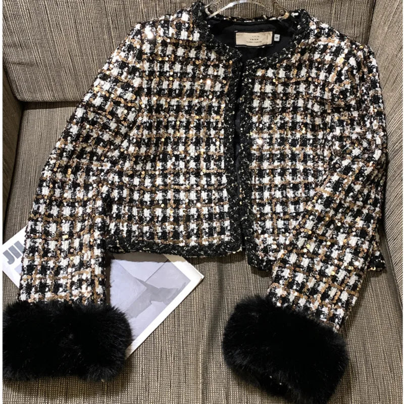 2024 autun winter Lady Short Coats For Women Casual Tweed Jackets Elegant Fashion Outerwears Chaquetas Casaco abrigos de mujer