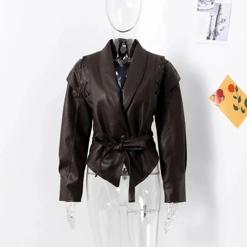 Autumn and Winter Faux Leather Jackets for Women 2025 Chic Dropped Shoulder PU Jacket Coat Casual Office Lady Blouses