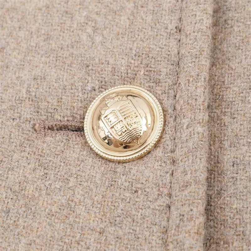 Women's Wool Coat Solid Color Lapel Short Double-Breasted Coat  Autumn and Winter Casual Simple Clothing