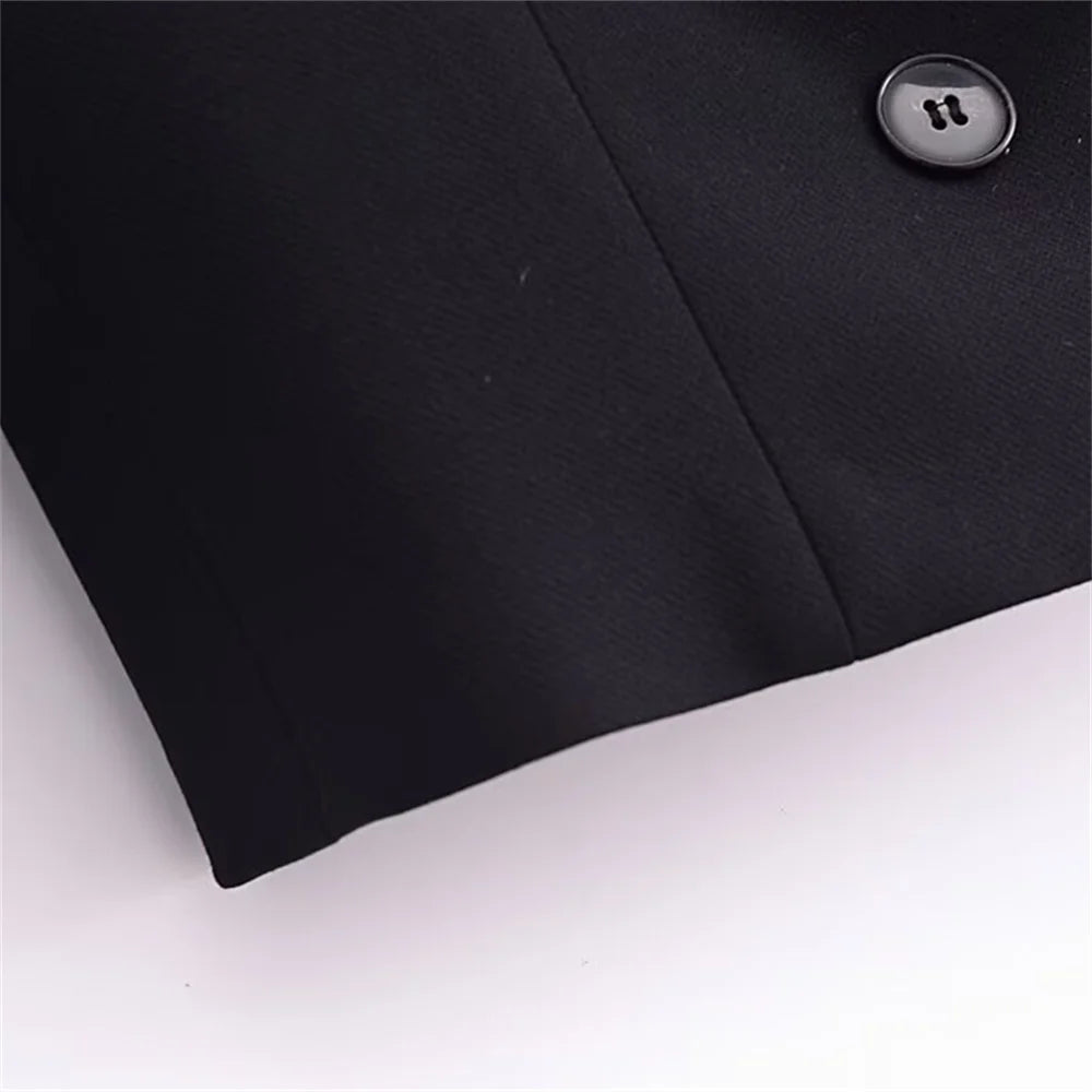 autumn new women's casual long sleeved top with open design, casual suit jacket with pleats and ankle pants set