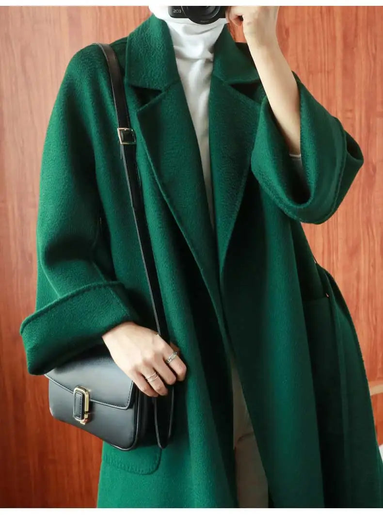 Women Double-Sided 20% Cashmere Wool Coat Jacket Women Long Beautiful Woolen Winter Autumn Warm Fashion Water Ripple Cloak