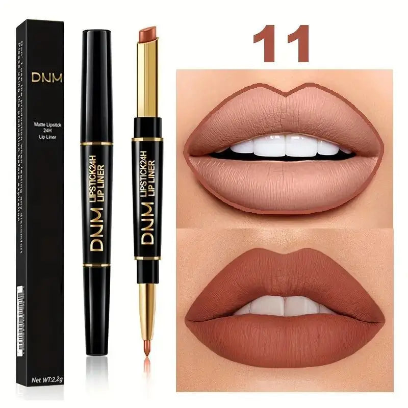 12 Colors Double-Ended Lipstick & Lip Liner Pencil，Waterproof, Non-Stick, Long Lasting,Make Natural Makeup Effect for All Skin