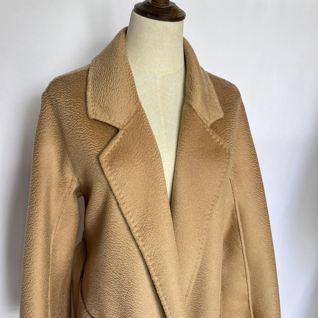 Cashmere Coat Female Winter Mid-Length Corrugated Coat Black Wool Coat Woman Autumn New Casual Fashion Red Beige Lace-Up Coat