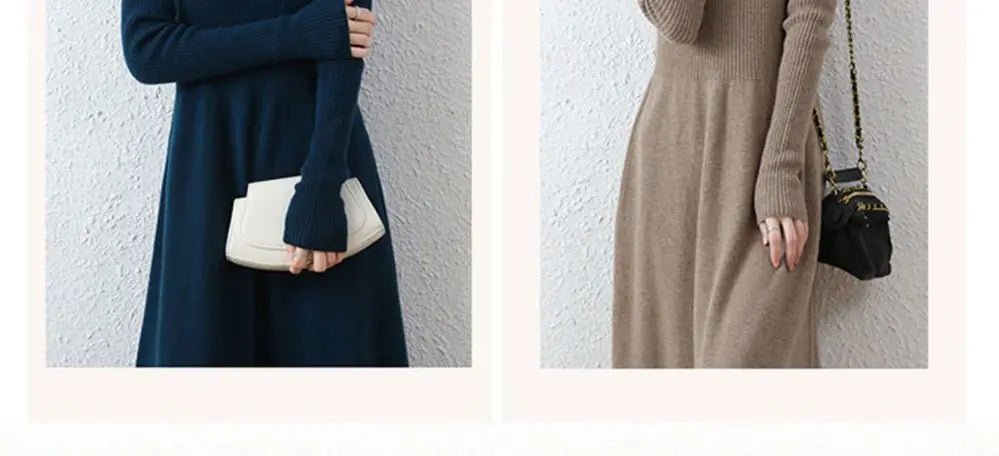 Wool Dress Long Cashmere Waist Over Knee Knit Sweater Skirt Elegant and Fashionable Women's Clothing in Autumn and Winter